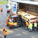 Crated Te Rangitakaroro being loaded at Rotorua Museum Te Whare Taonga o Te Arawa, 2018.